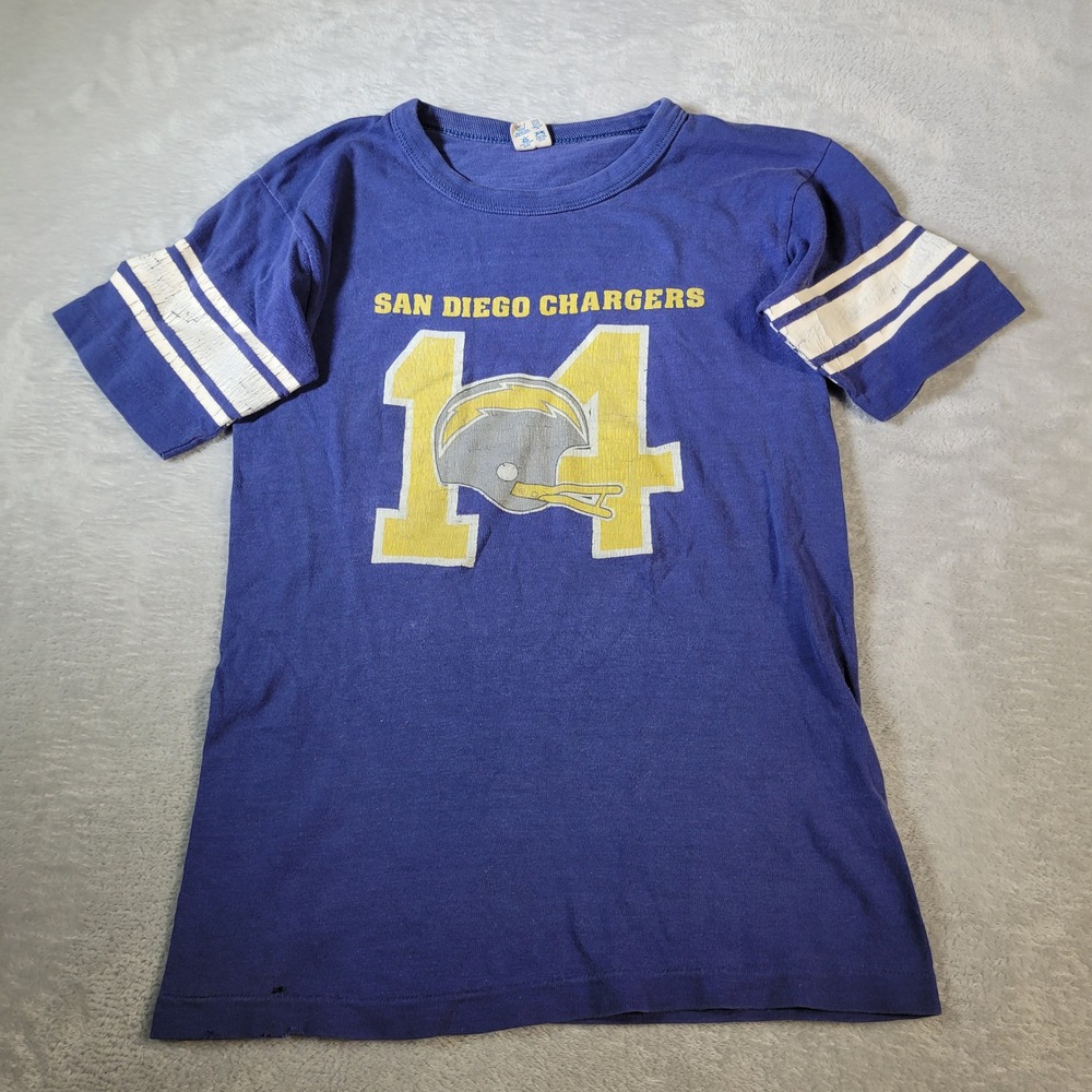 San Diego Chargers T-Shirt M Blue Champion Vintage 14 Dan Fouts Single Stitch